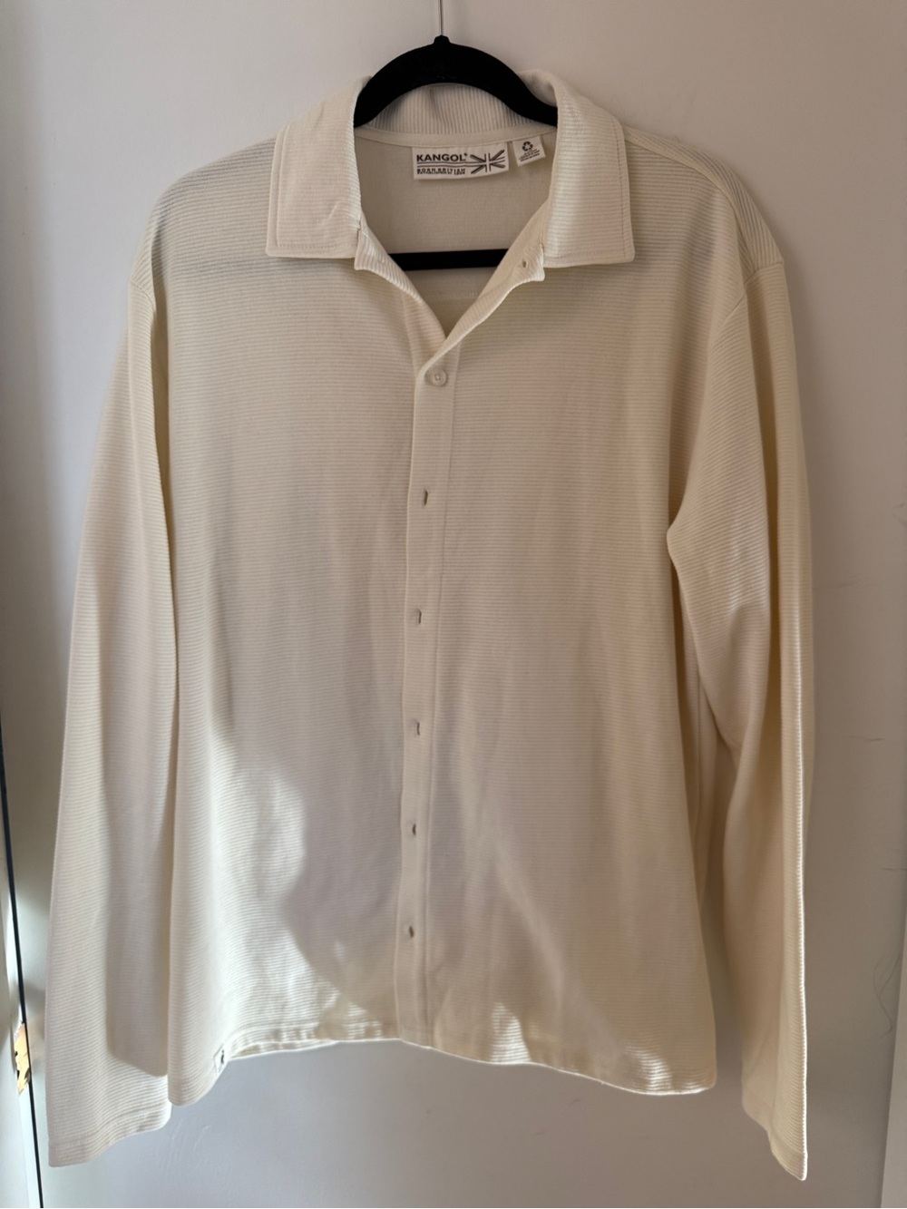 Kangol Cream Ribbed Button Front Shirt Jacket L/XL Recycled Cotton Blend
